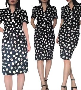 Vintage Genny Black Floral Cotton Pencil Skirt & Top Set Size 10